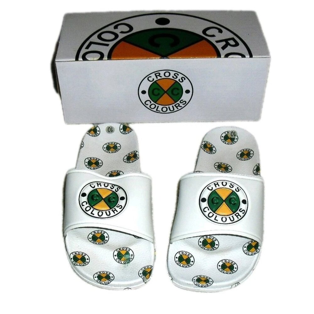 Cross Colours Logos Womens White Slides Sandals sz. 10 New with Box